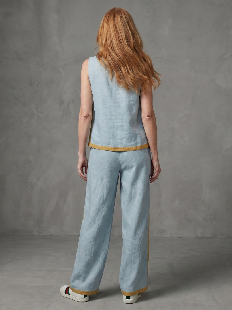 Inara | Ensemble Top Sans Manches et Pantalon Large Contrasté