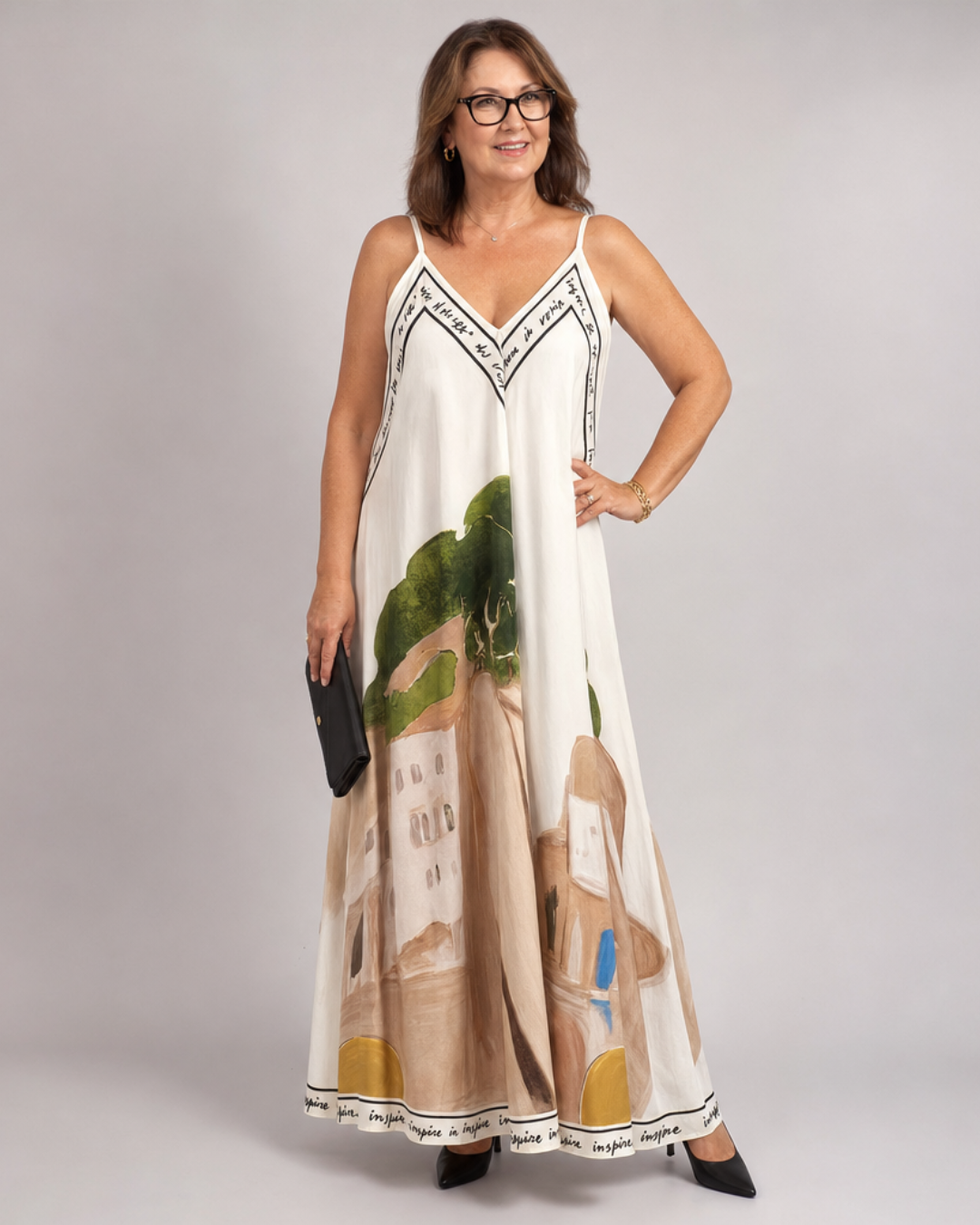 Lira | Robe Midi Fluide Sans Manches à Imprimé Paysager