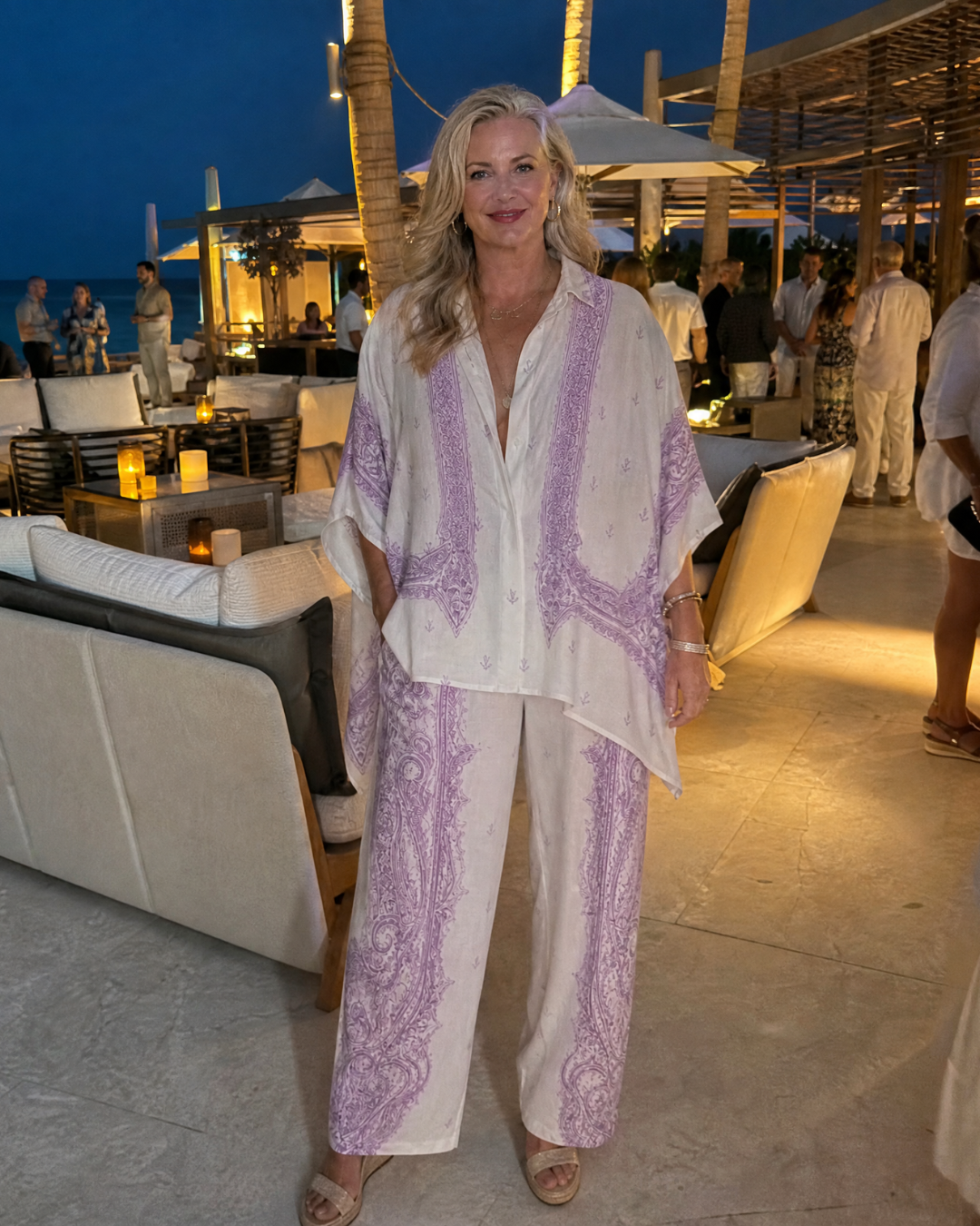 Sodaya | Chemise oversize à imprimé doux et ensemble de pantalons à jambes larges
