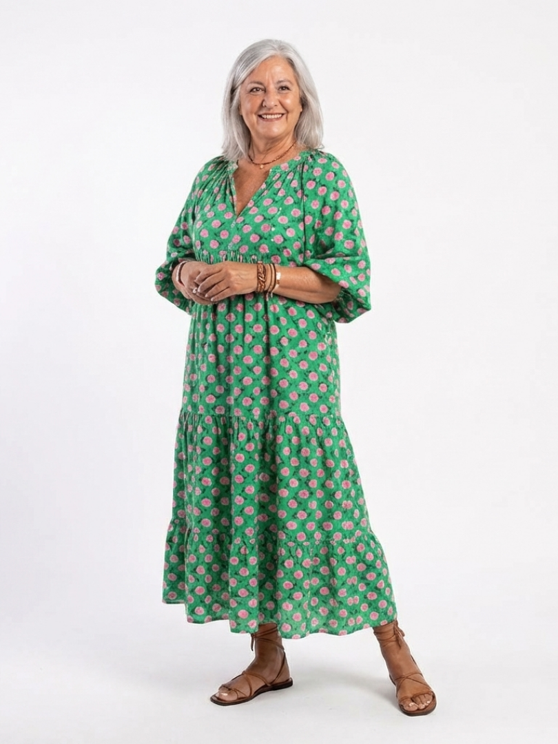 Fiora | Robe Midi à Imprimé Floral avec Col V
