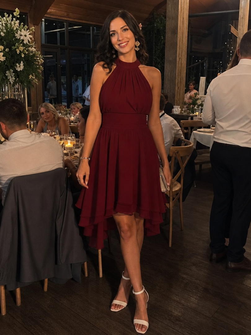 Iyla | Robe à encolure halter avec ourlet superposé longueur genou