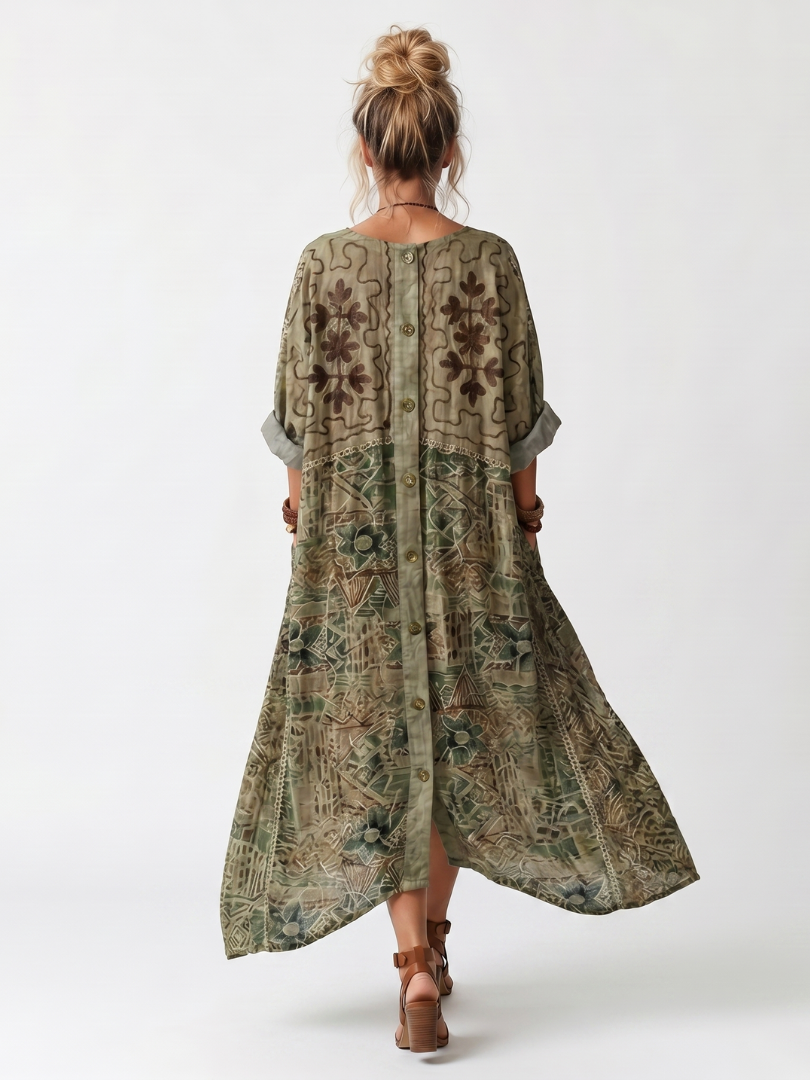 Aleta | Robe Midi Oversized à Poches et Broderie sur le Devant