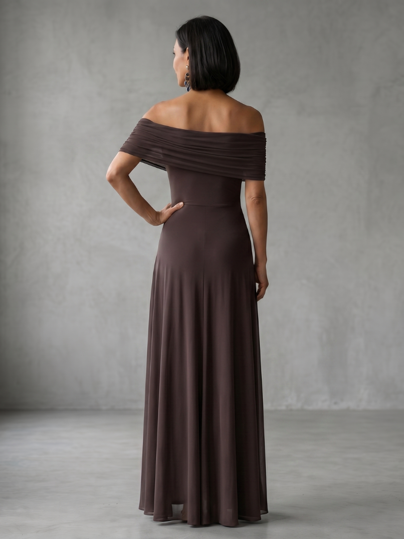 Juin | Robe Midi Drapée à Épaules Dégagées