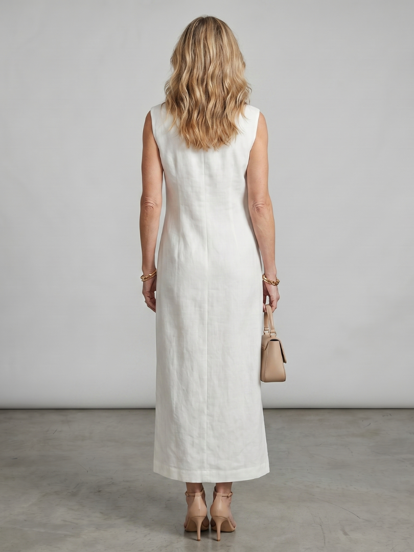 Olive | Robe Midi à Col Montant et Fente Avant