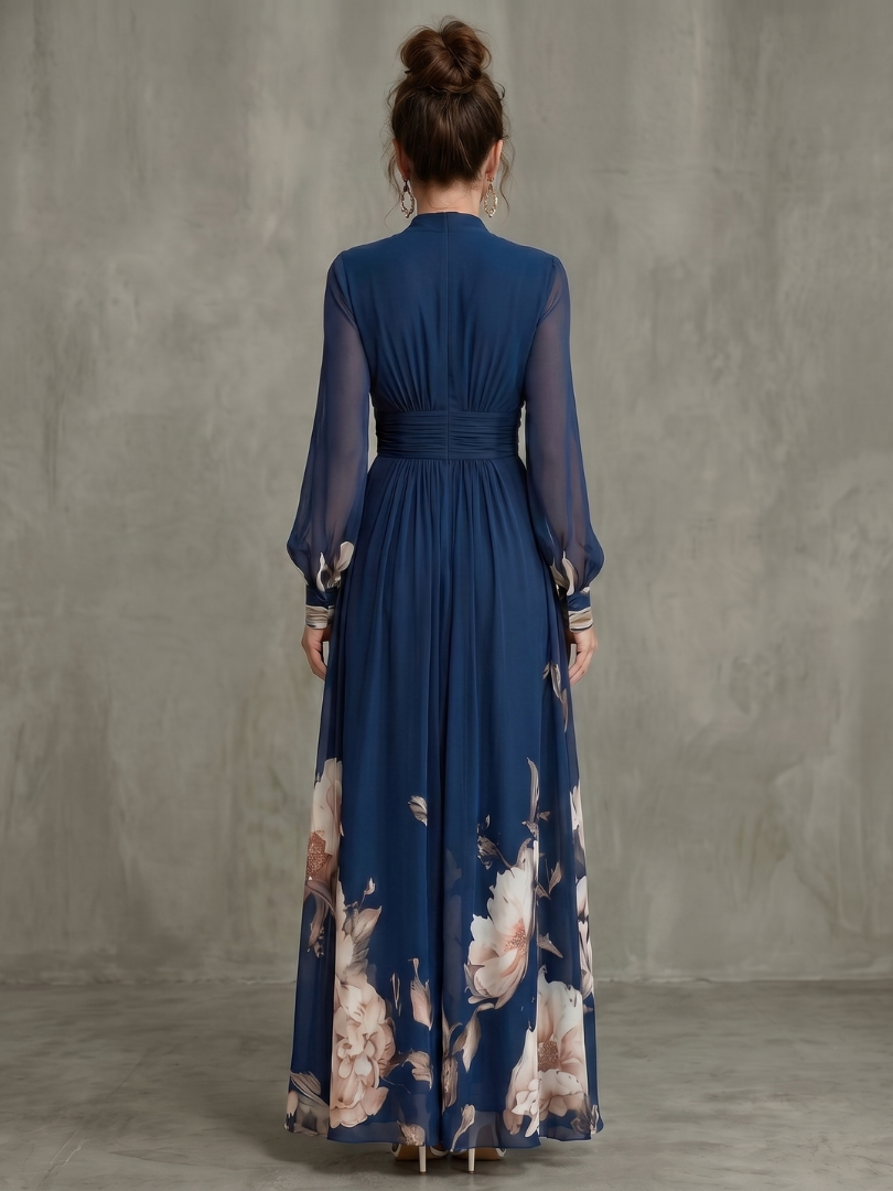 Ziva | Robe Maxi à Manches Plissées Transparentes