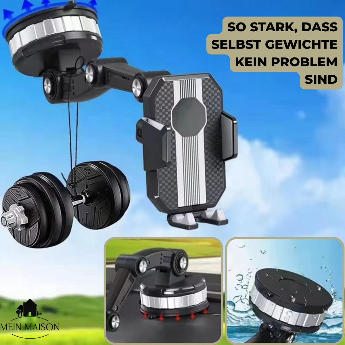 Support Auto GripTech avec Ventouse Puissante et Rotation à 360°