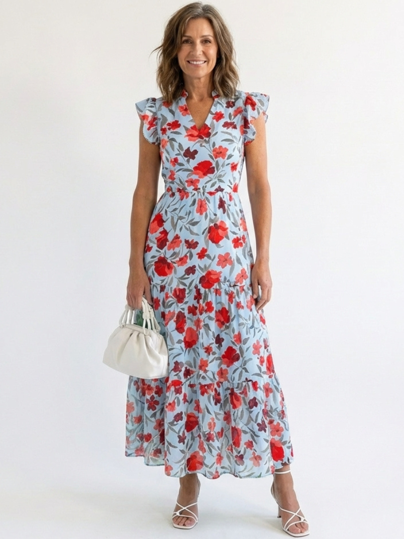 Lila | Robe midi à volants à imprimé floral
