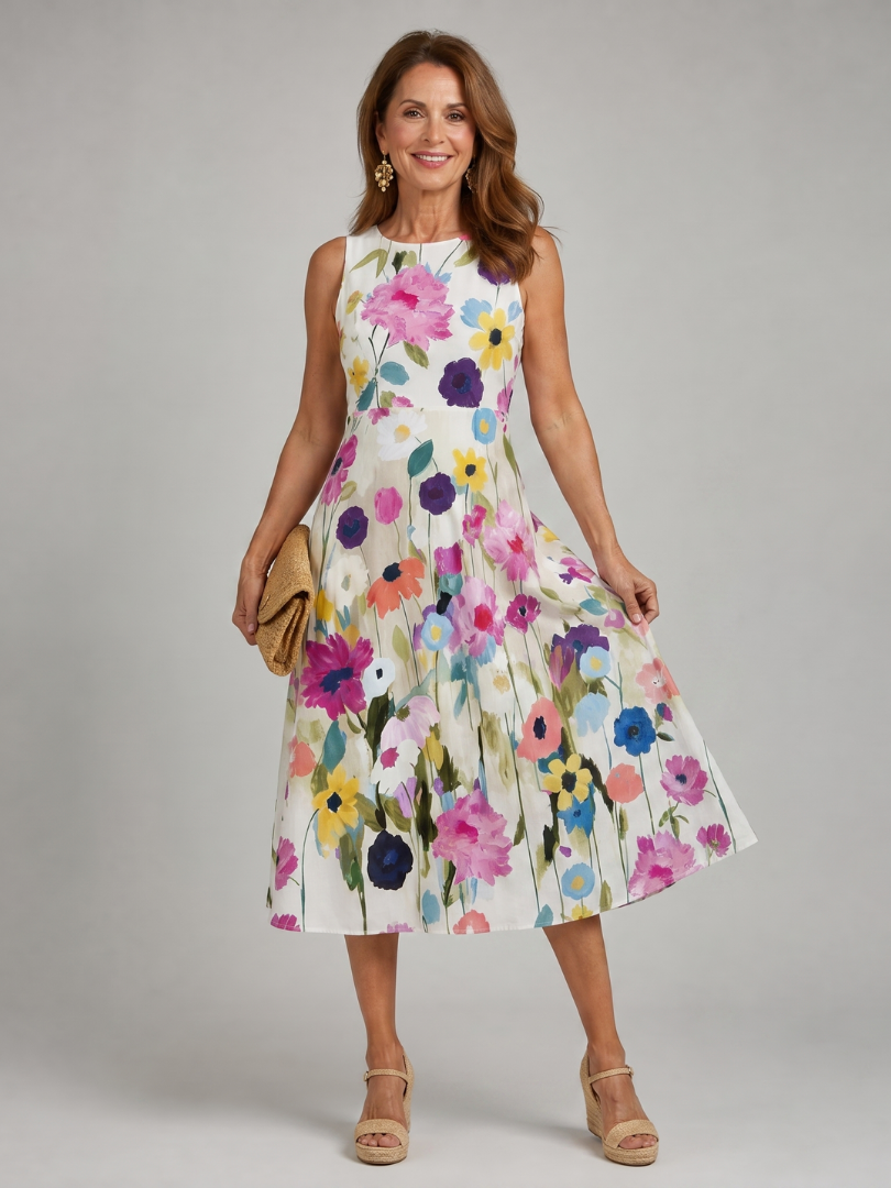 Flory | Robe Midi Sans Manches à Imprimé Floral