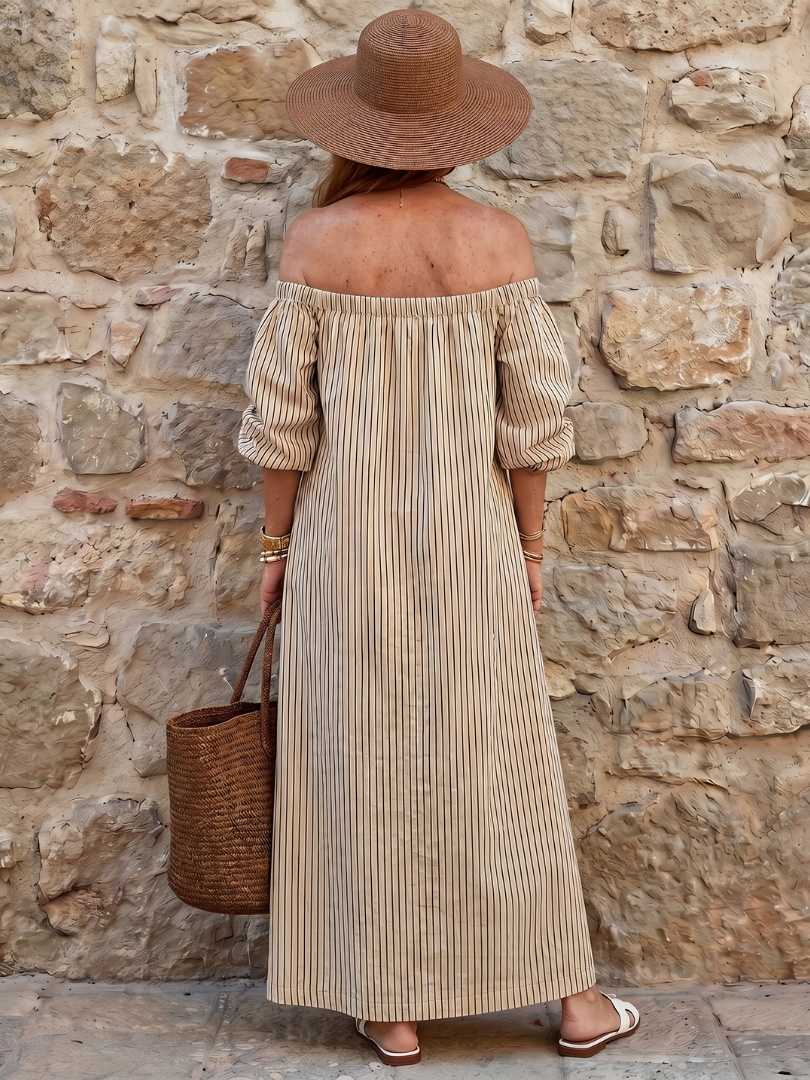 Vika | Robe Midi à Rayures Verticales Décolletée