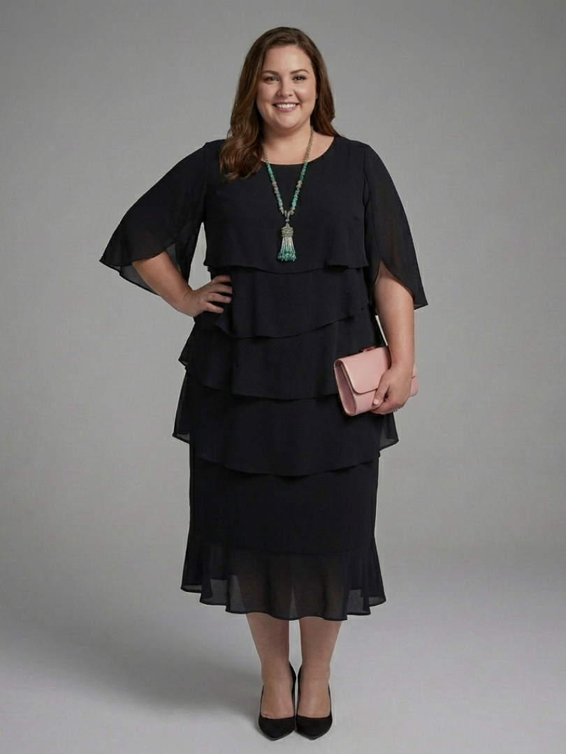 Maelis | Robe Midi à Manches Cape Superposées