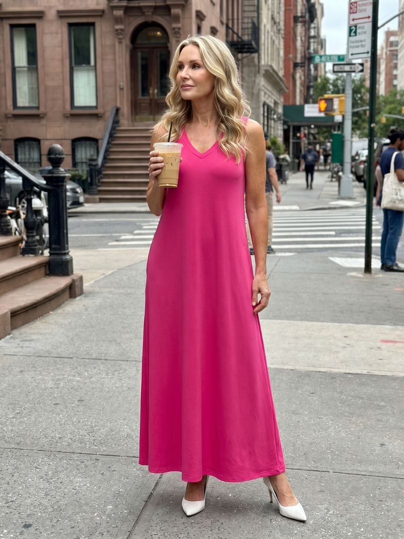 Valerie | Robe Midi Sans Manches Imprimée de Feuilles Tropicales