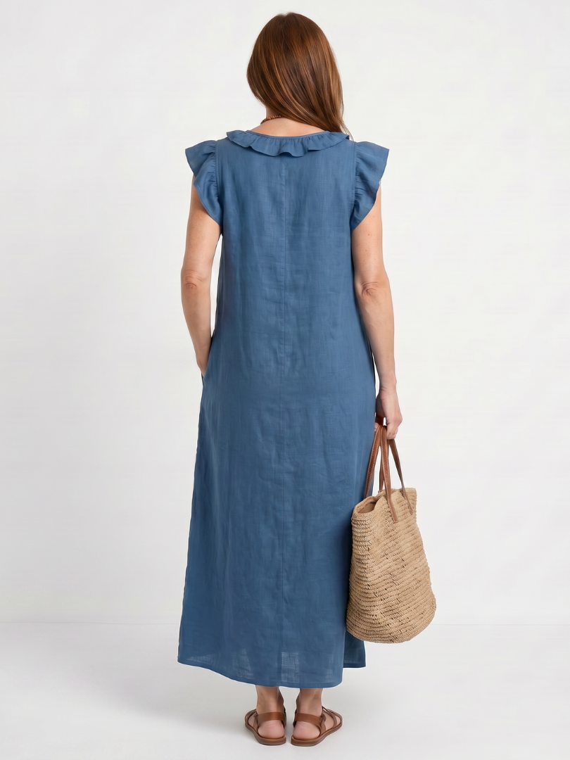 Adélaïde | Robe midi sans manches avec volants