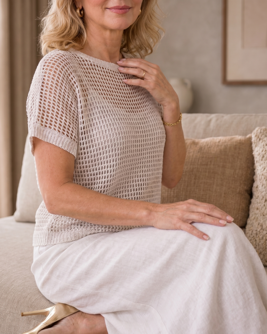 Sorella | Ensemble Top en Maille Aérée et Robe Midi Fluide