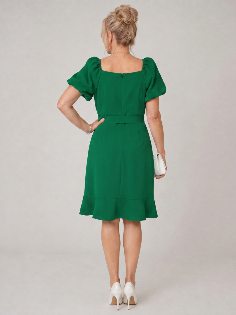 Ruosa | Robe Mini à Manches Bouffantes Courtes avec Détail de Nœud Latéral