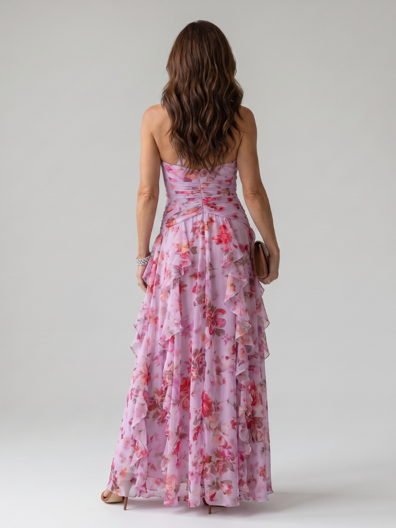 Nori | Robe Maxi Floral à Encolure Halter et Corsage Froncé