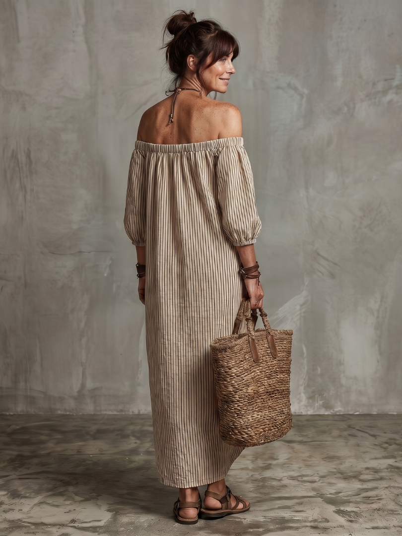 Euphemia | Robe Maxi Off Shoulder à Motif Rayé