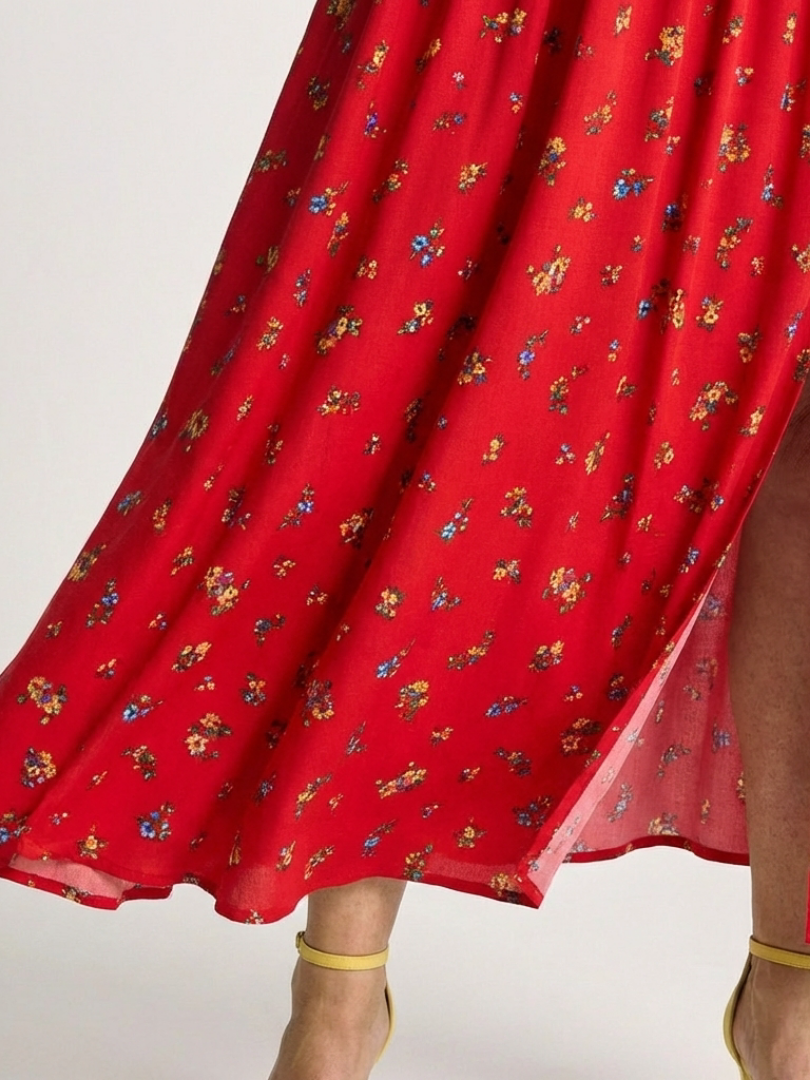 Delphine | Robe Midi à Encolure Carrée et Manches Bouffantes Florales