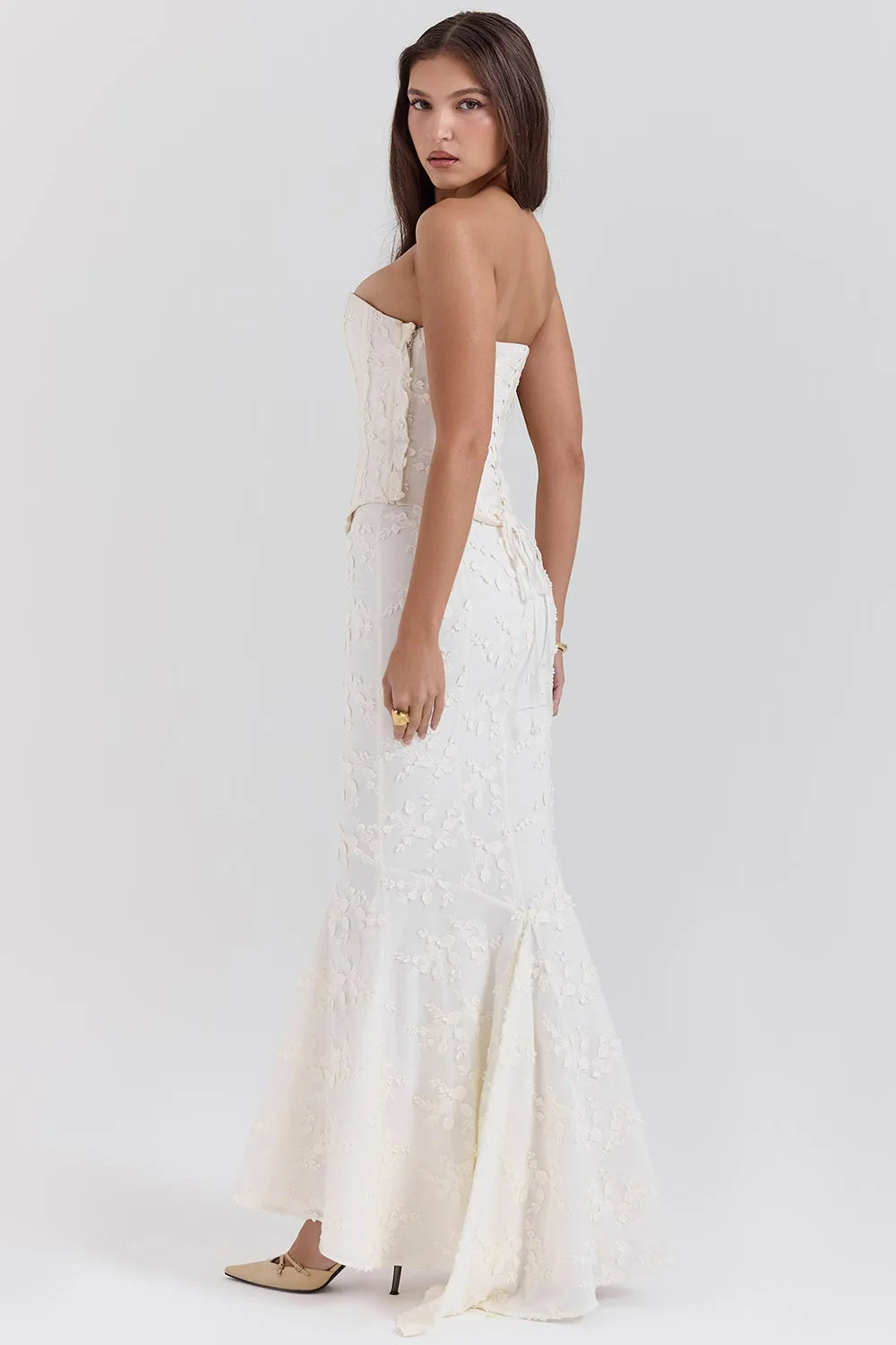Robe Maxi de Mariage Sans Bretelles Brodée