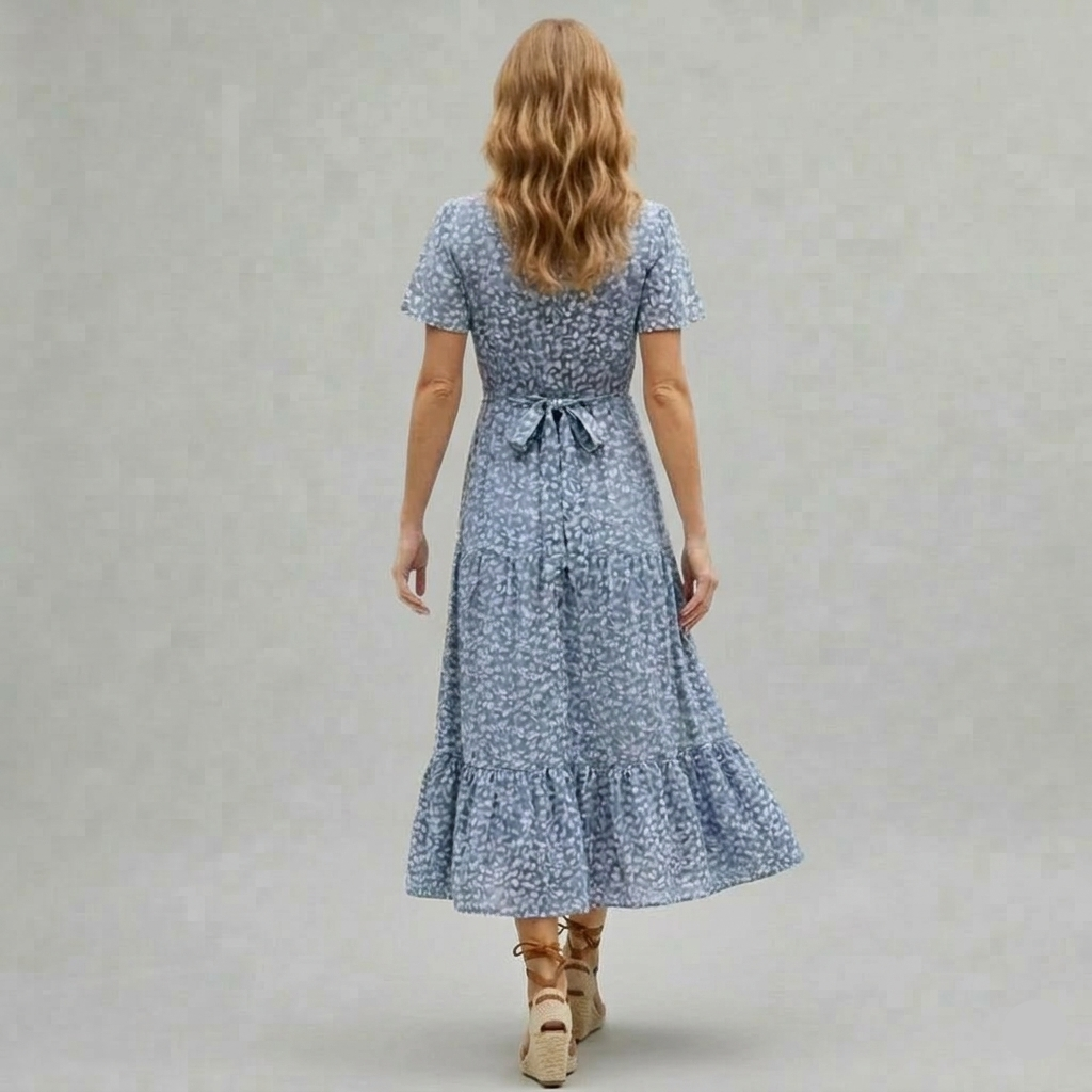 Robe Maxi Femme Florale Élégante Col V Boutons Avant