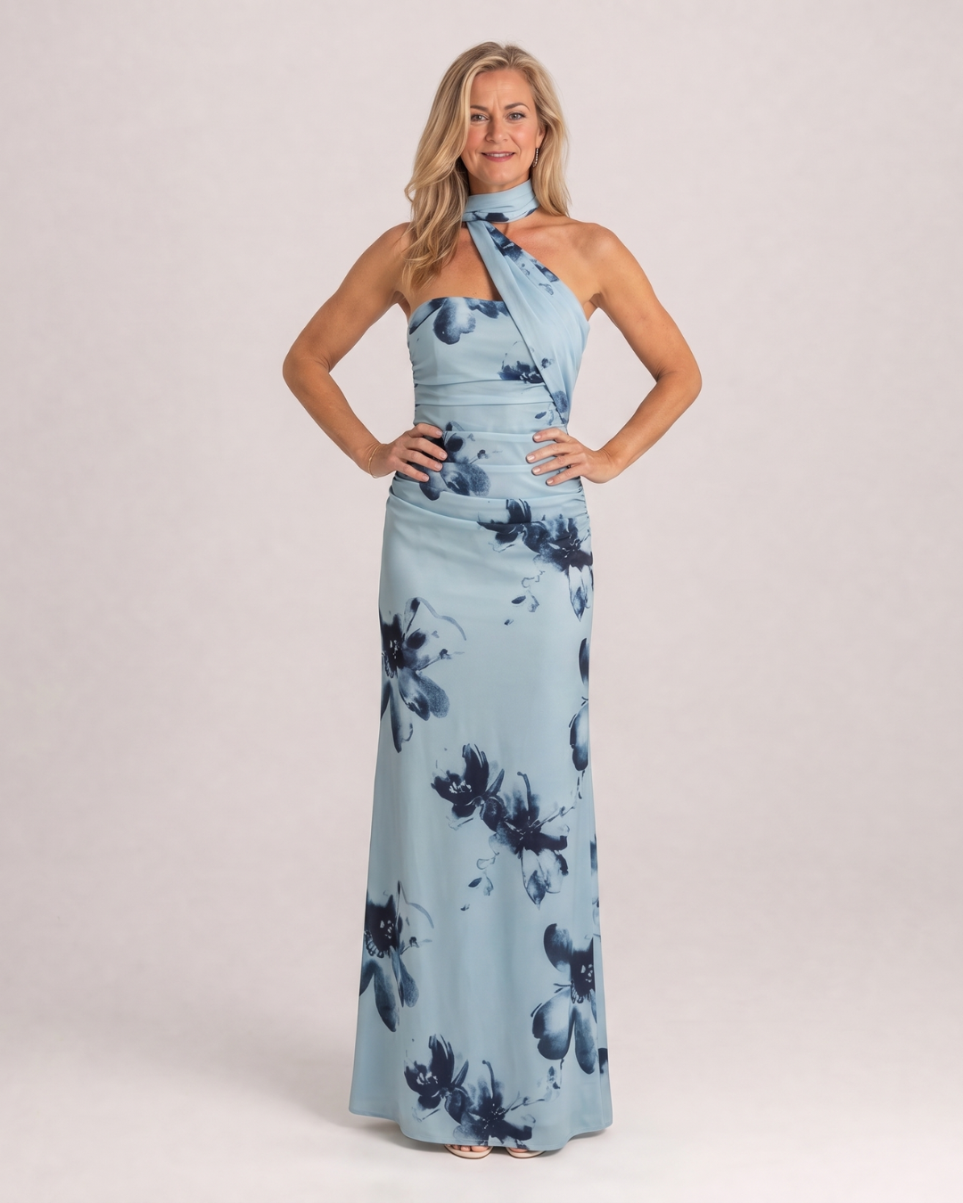 Fijem | Robe Maxi Halter Épaules Dénudées en Aquarelle Florale