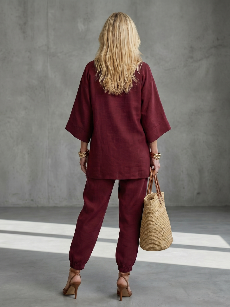 Georgiana | Ensemble tunique à col V et pantalon froncé