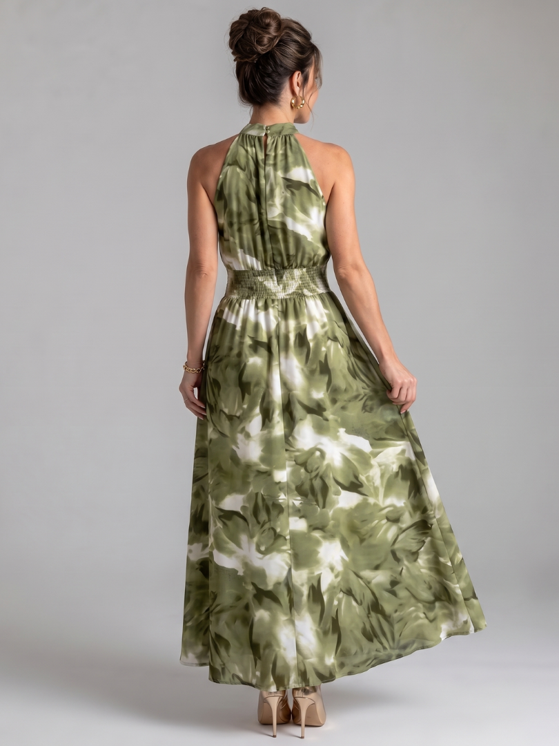 Olivia | Robe Midi à Taille Rassemblée Imprimé Abstrait