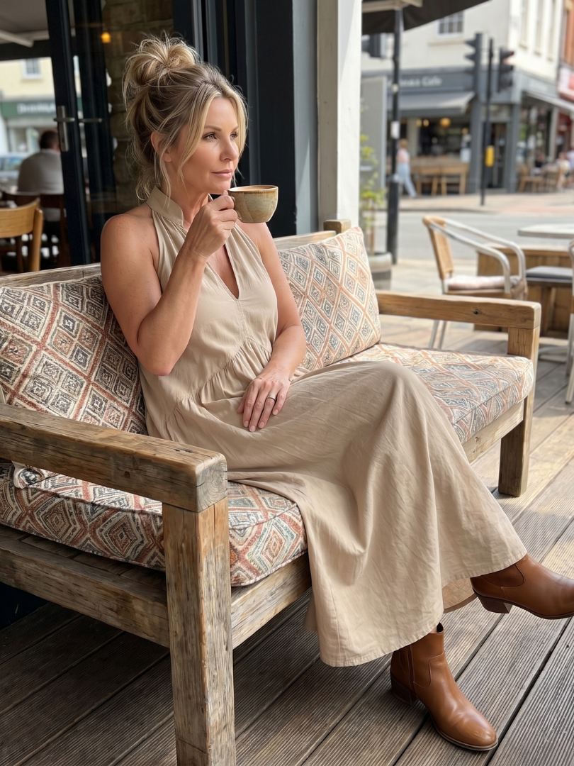 Adelina | Robe Midi Silhouette Fluide à Col Halter