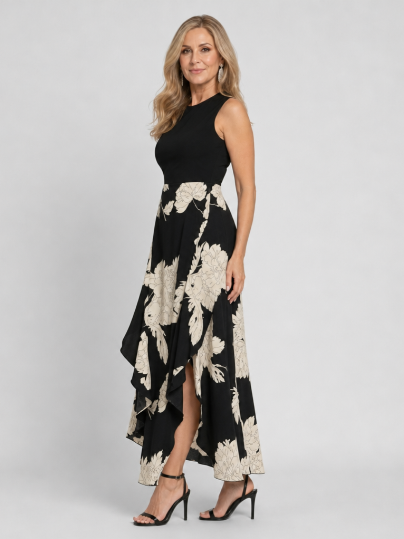 Klasen | Robe midi sans manches à imprimé floral avec ourlet asymétrique