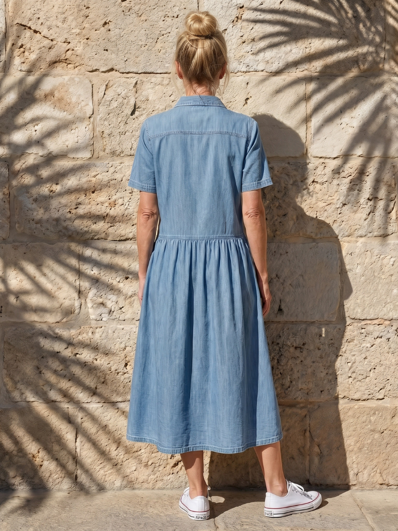 Genève | Robe midi à col avec taille froncée