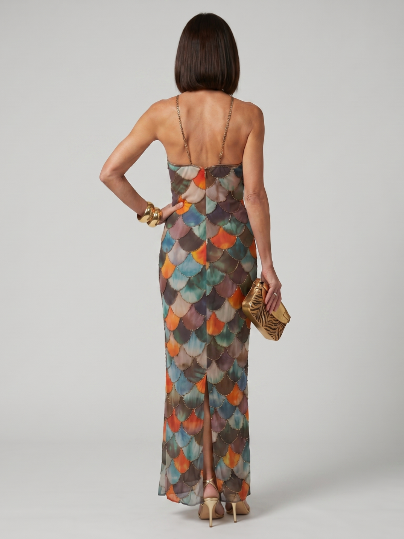 Larkin | Robe maxi ajustée à motifs écailles multicolores