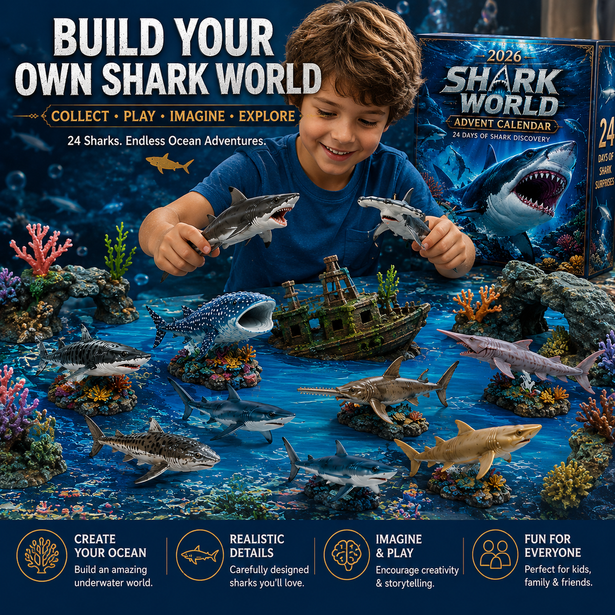 50% de Réduction Seulement Aujourd'hui - 2026 Calendrier de l'Avent Monde des Requins