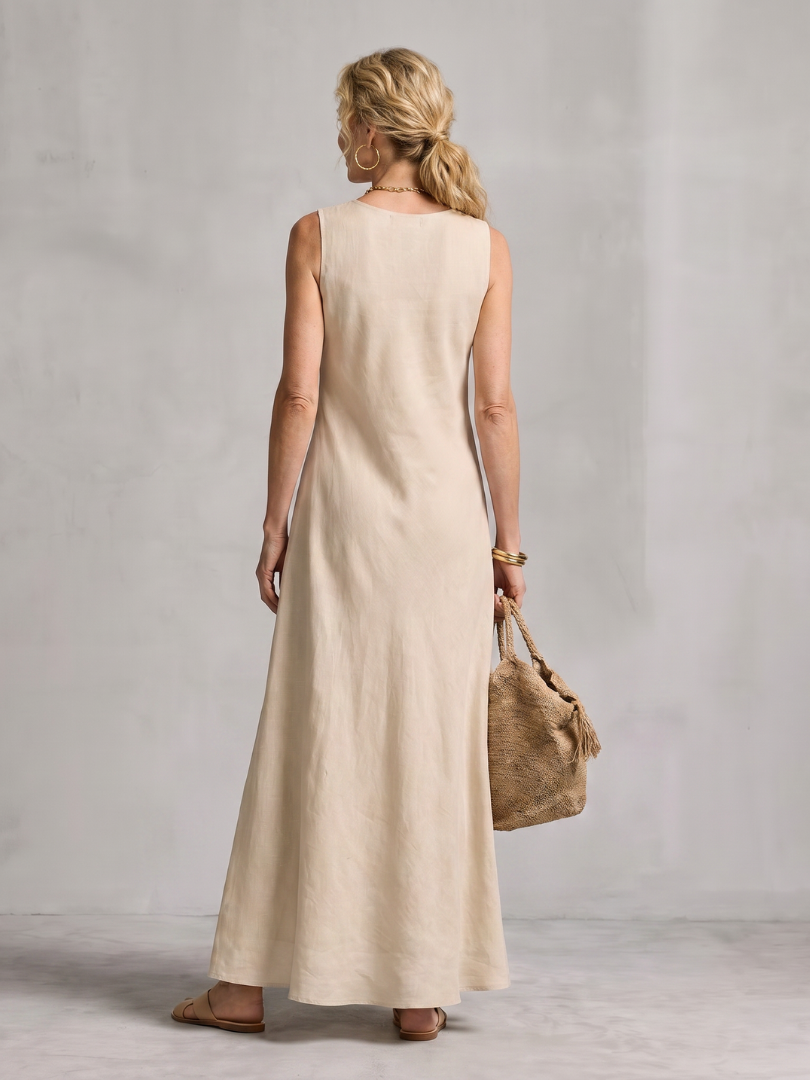 Hortensia | Robe Maxi à Encolure Ronde Asymétrique et Superposée