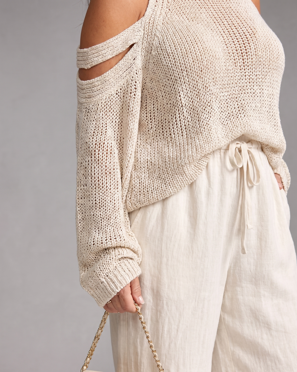 Elamen | Ensemble de pull en tricot à épaule dénudée et pantalon large