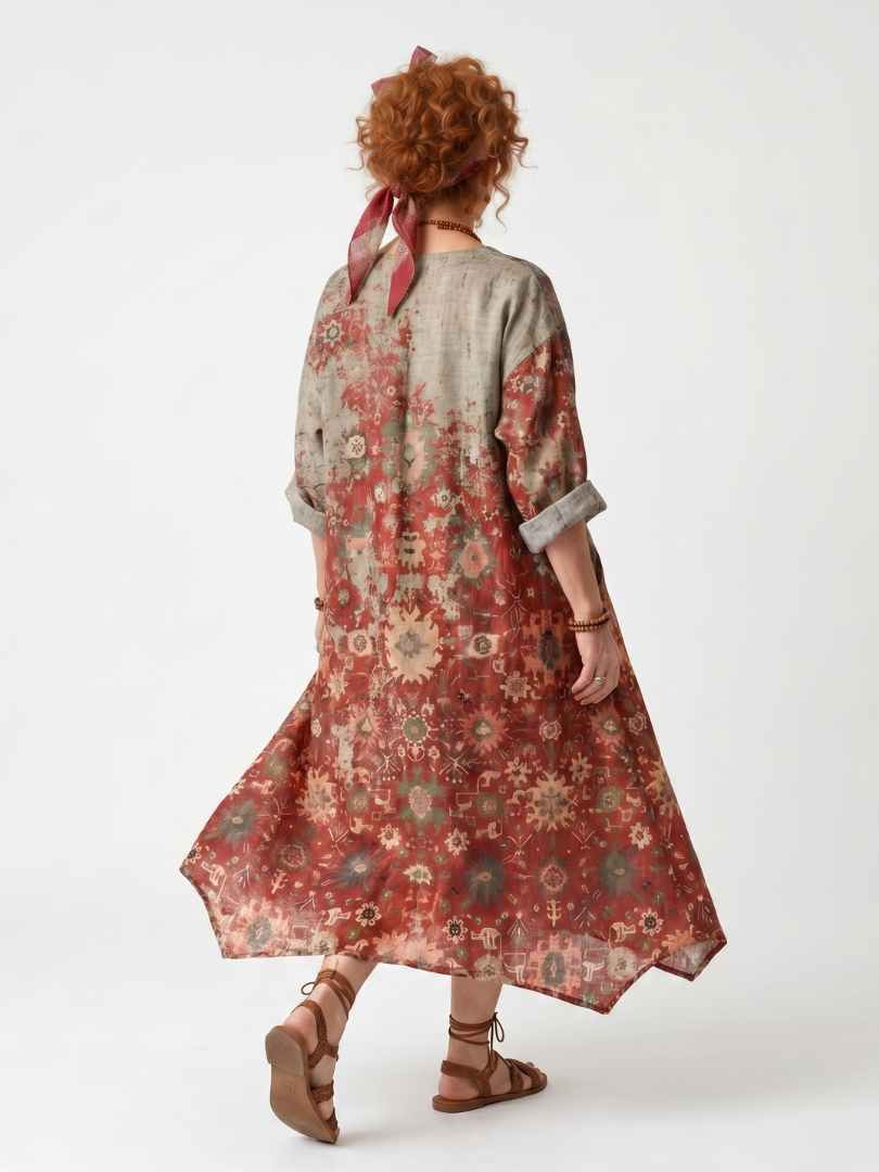 Safran | Robe Midi Détente à Poches à Motifs Mixtes