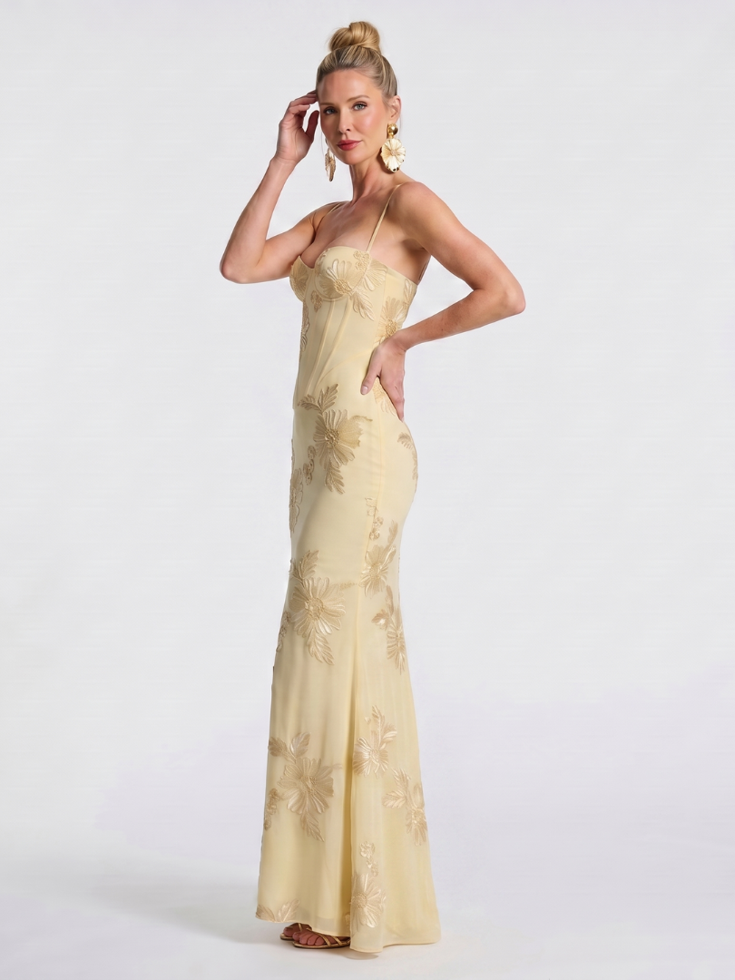 Pax | Robe Maxi Ajustée avec Bretelles Brodées