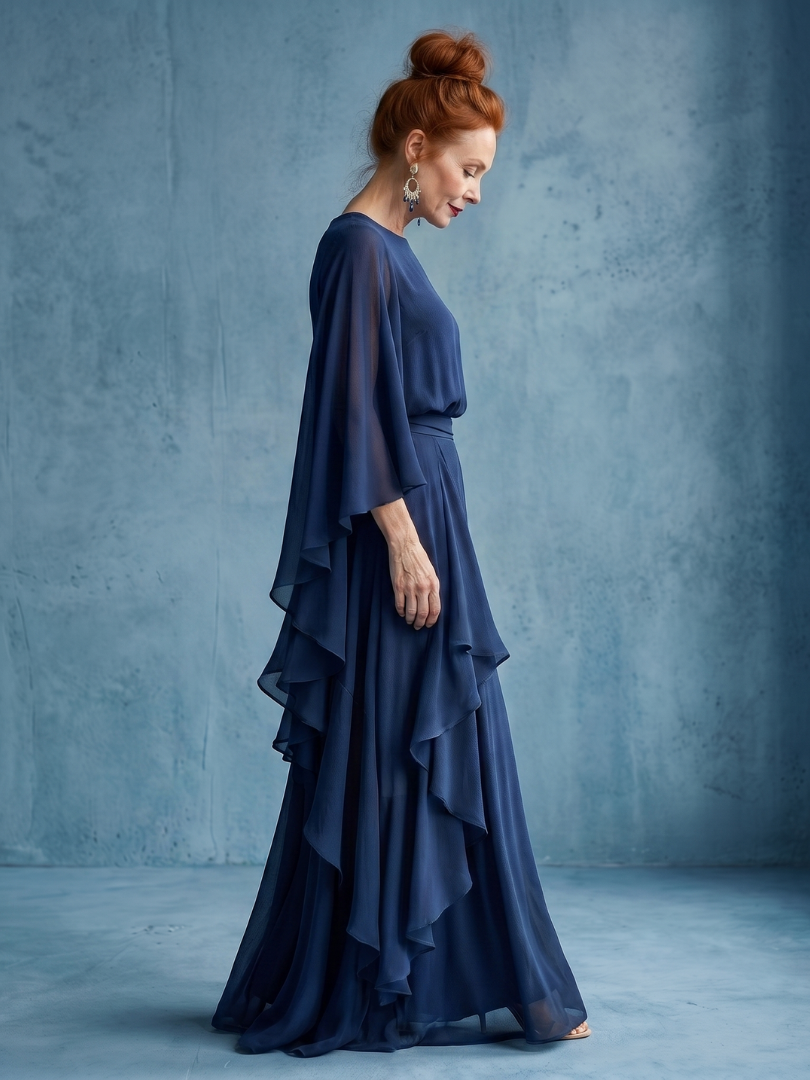 Desta | Robe Midi à Manches Superposées et Taille Drapée
