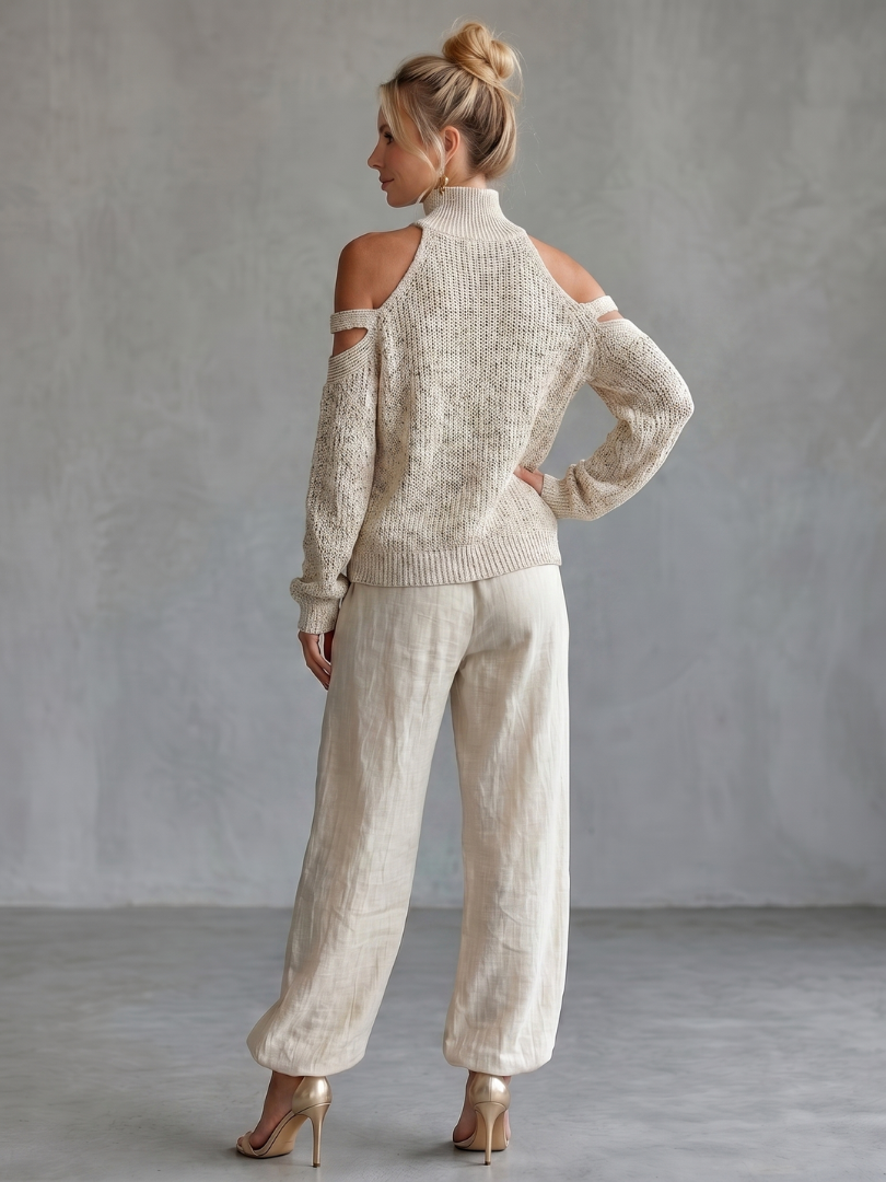 Questa | Ensemble top en tricot à épaules dénudées et pantalon large