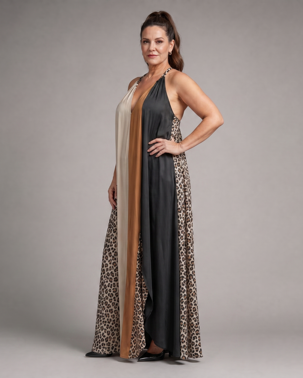 Zephielle | Robe maxi fluide à imprimé animal en color block
