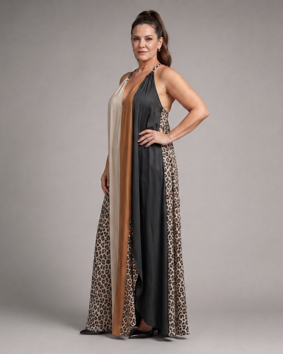 Zephielle | Robe maxi fluide à imprimé animal en color block