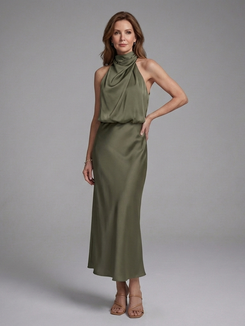Rivelle | Robe Midi Drapée à Encolure Halter