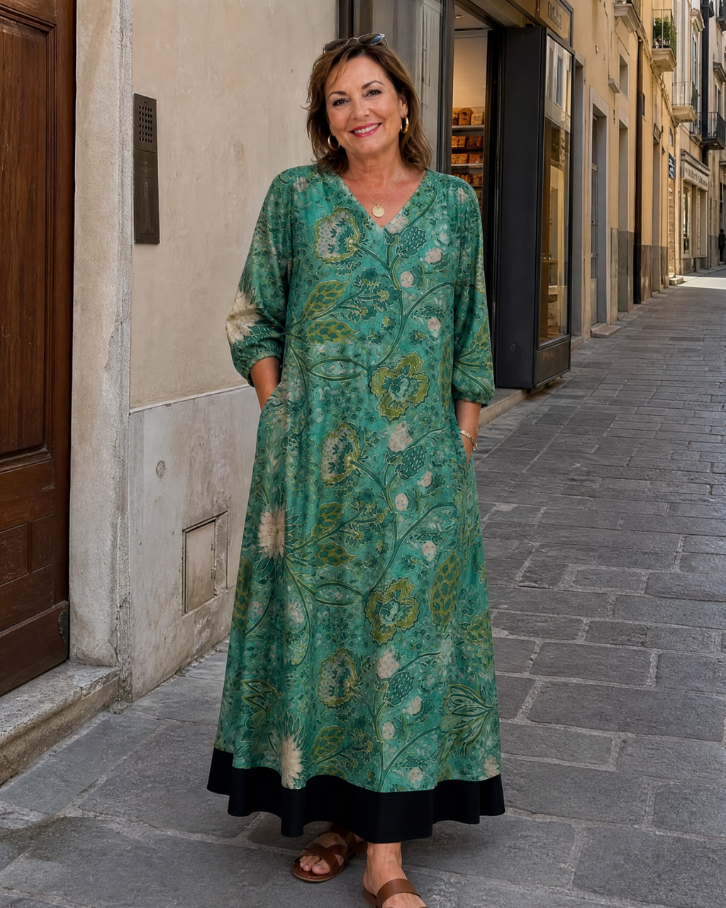 Siseman | Robe Midi Relaxed à Imprimé Vigne Botanique