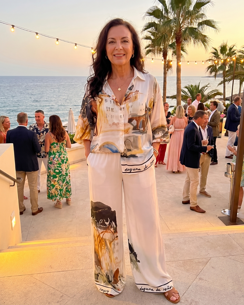 Calyra | Blouse Imprimée Artistique Et Ensemble Pantalons Larges