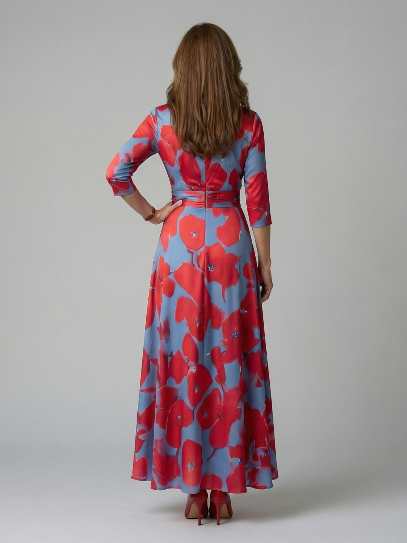 Celine | Robe Midi à Enveloppe avec Manches Longues