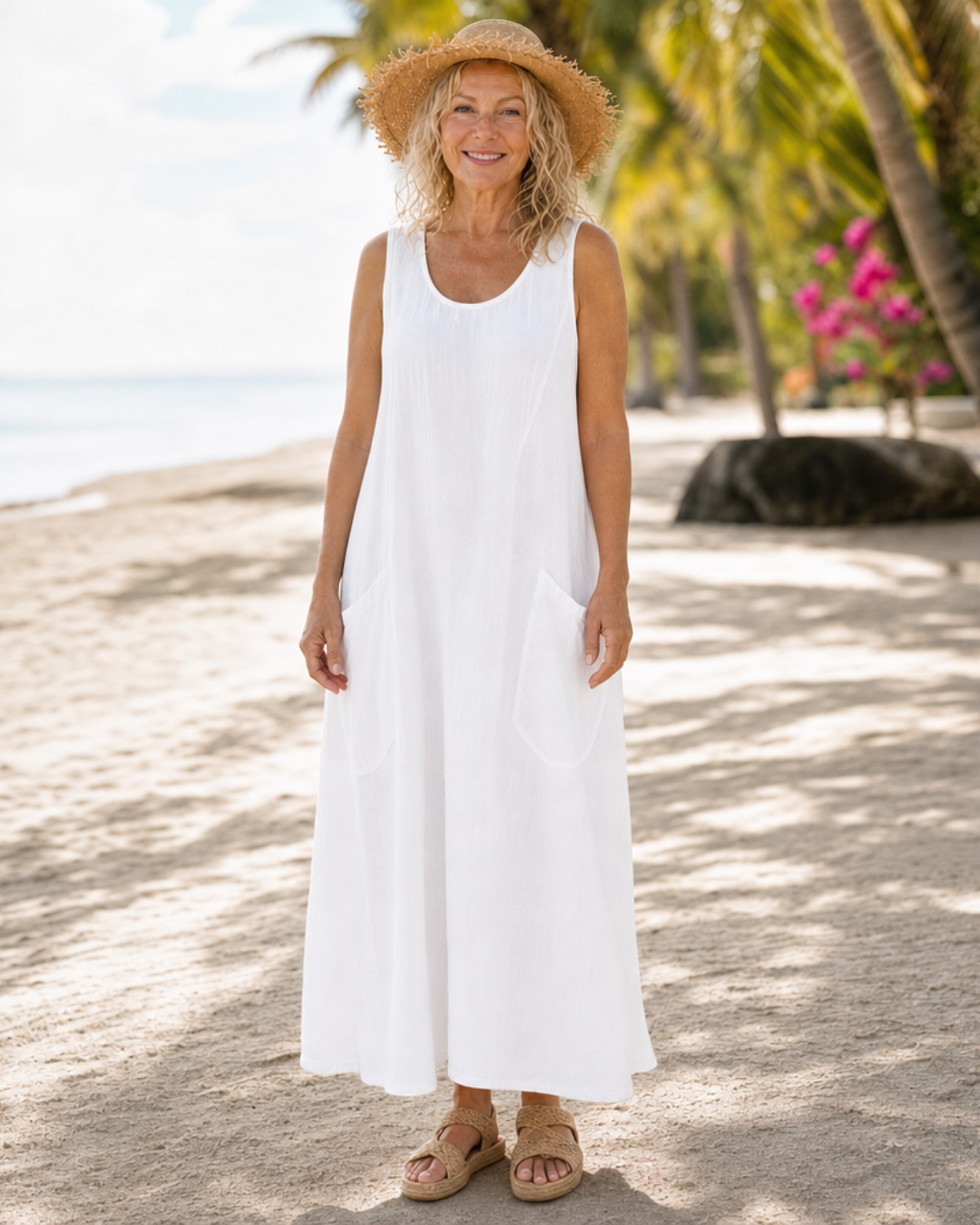 Zemrina | Robe midi décontractée sans manches avec poches