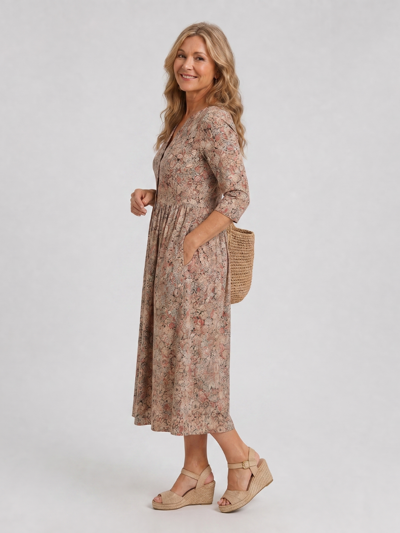 Picao | Robe Midi Vintage à Manches Trois Quarts
