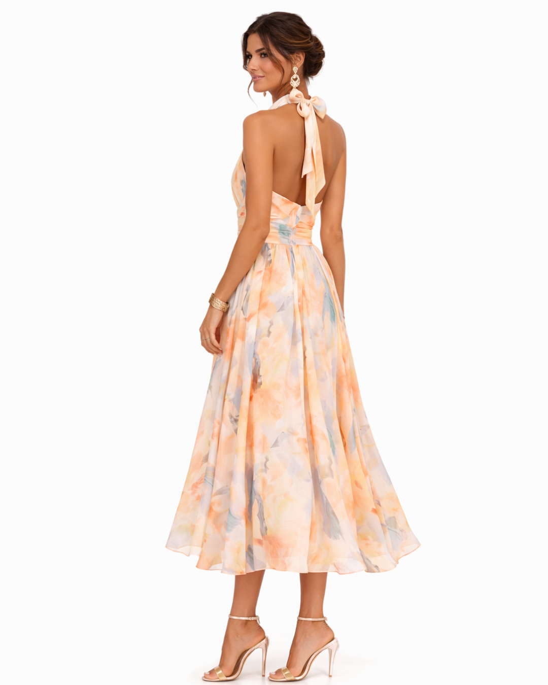 Aurora - Robe Halter Neck en Imprimé Aquarelle