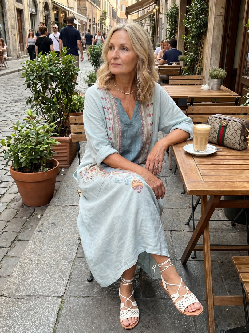 Kassiani | Robe midi oversized à poches brodées et ornées