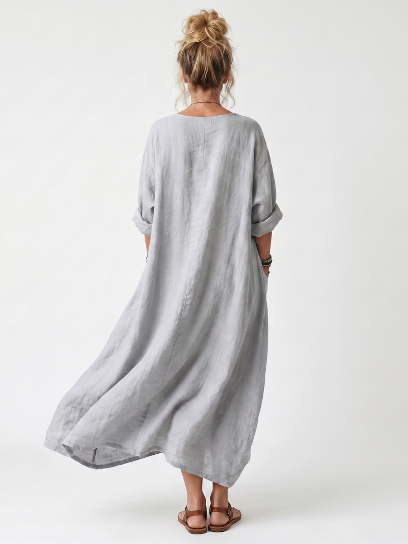 Raina | Robe midi oversize à poches avec panneau contrasté brodé