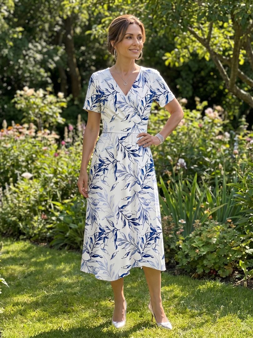 Kael | Robe Midi à Imprimé Botanique Doux en V