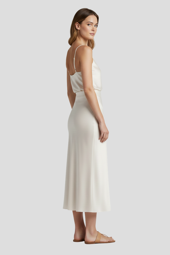 Jupe Midi Femme Taille Haute avec Coupe Drapée
